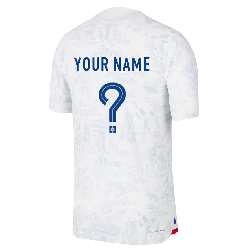 Enfant Maillot France Votre Nom #0 Blanc Bleu Tenues Extérieur 22-24 T-shirt Belgique