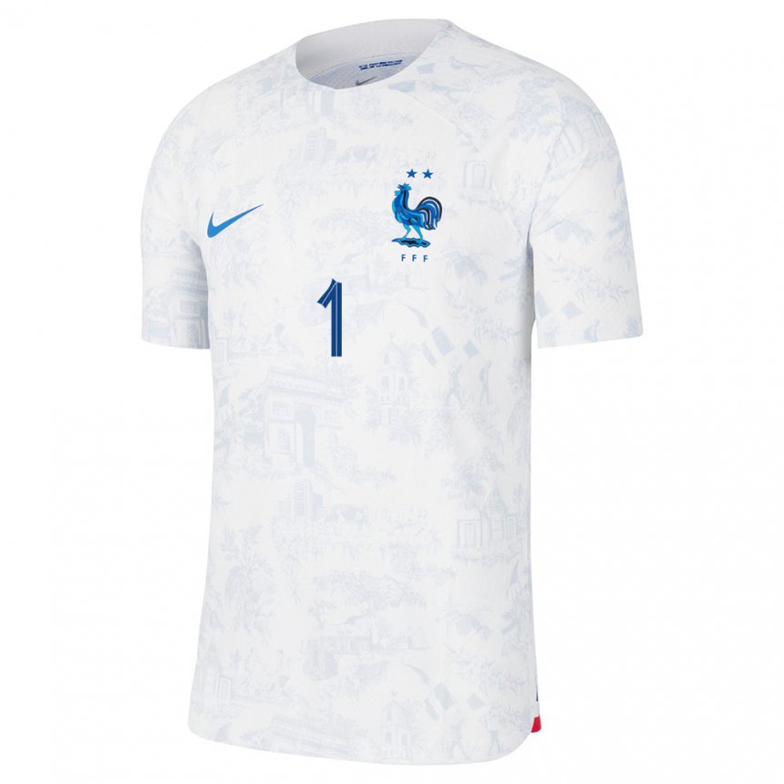 Kinder Französische Hugo Lloris #1 Weiß Blau Auswärtstrikot Trikot 22-24 T-shirt Belgien