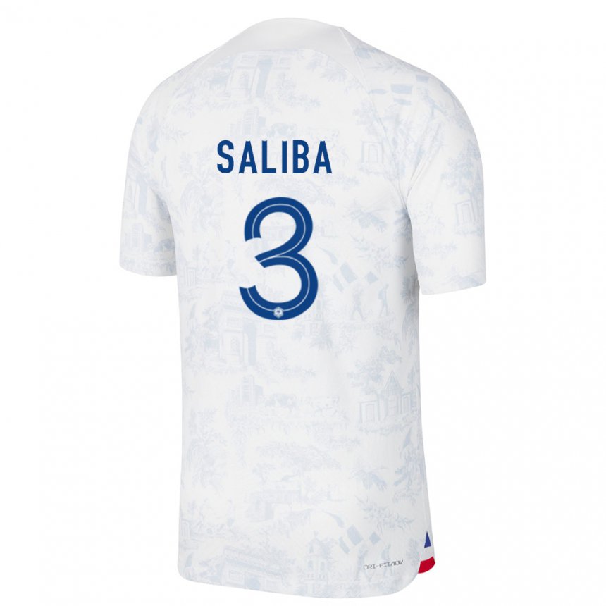 Kinder Französische William Saliba #3 Weiß Blau Auswärtstrikot Trikot 22-24 T-shirt Belgien