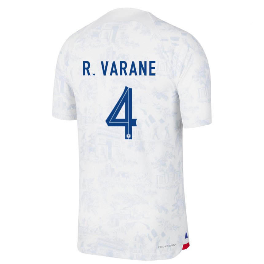 Kinder Französische Raphael Varane #4 Weiß Blau Auswärtstrikot Trikot 22-24 T-shirt Belgien