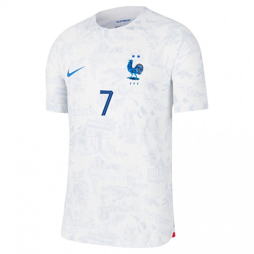Kinder Französische Antoine Griezmann #7 Weiß Blau Auswärtstrikot Trikot 22-24 T-shirt Belgien