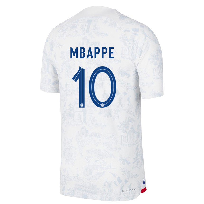 Kinder Französische Kylian Mbappe #10 Weiß Blau Auswärtstrikot Trikot 22-24 T-shirt Belgien