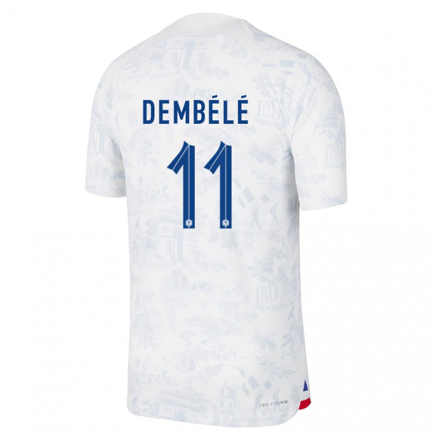Kinder Französische Ousmane Dembele #11 Weiß Blau Auswärtstrikot Trikot 22-24 T-shirt Belgien