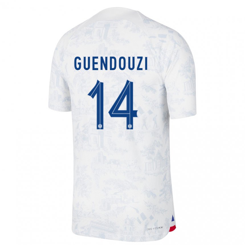 Kinder Französische Matteo Guendouzi #14 Weiß Blau Auswärtstrikot Trikot 22-24 T-shirt Belgien