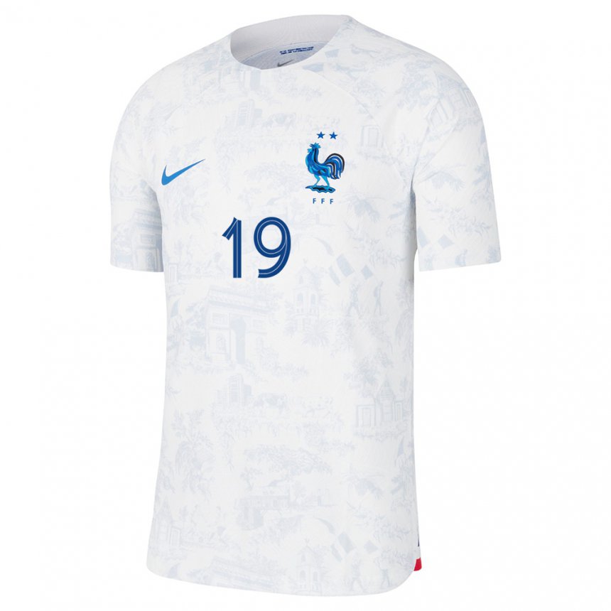 Kinder Französische Karim Benzema #19 Weiß Blau Auswärtstrikot Trikot 22-24 T-shirt Belgien
