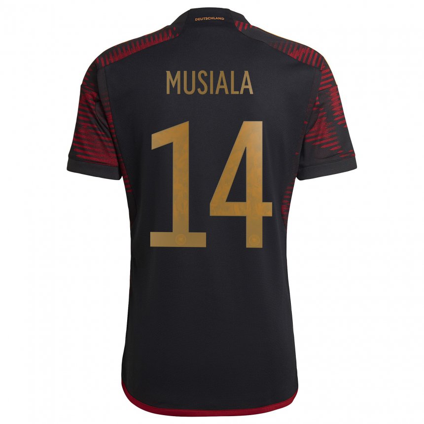 Kinder Deutsche Jamal Musiala #14 Schwarz Kastanienbraun Auswärtstrikot Trikot 22-24 T-shirt Belgien