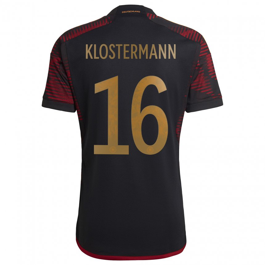 Kinder Deutsche Lukas Klostermann #16 Schwarz Kastanienbraun Auswärtstrikot Trikot 22-24 T-shirt Belgien