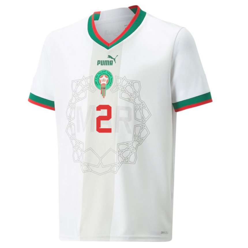 Kinder Marokkanische Achraf Hakimi #2 Weiß Auswärtstrikot Trikot 22-24 T-shirt Belgien