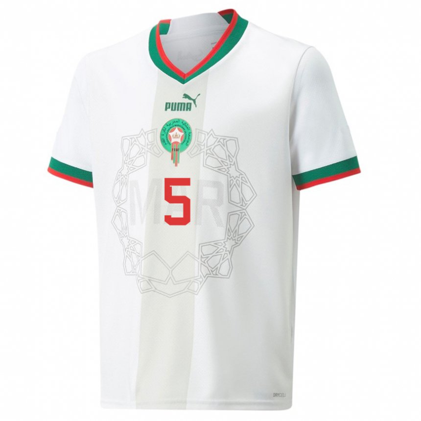 Kinder Marokkanische Jawad Iamiq #5 Weiß Auswärtstrikot Trikot 22-24 T-shirt Belgien
