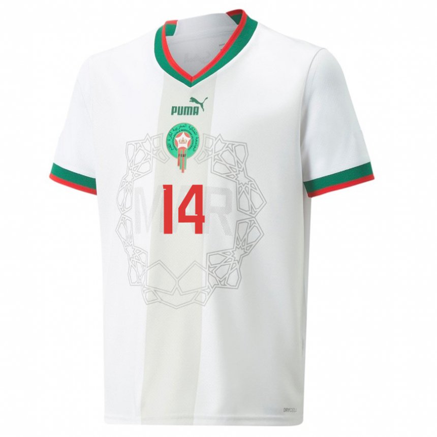 Kinder Marokkanische Zakaria Aboukhlal #14 Weiß Auswärtstrikot Trikot 22-24 T-shirt Belgien