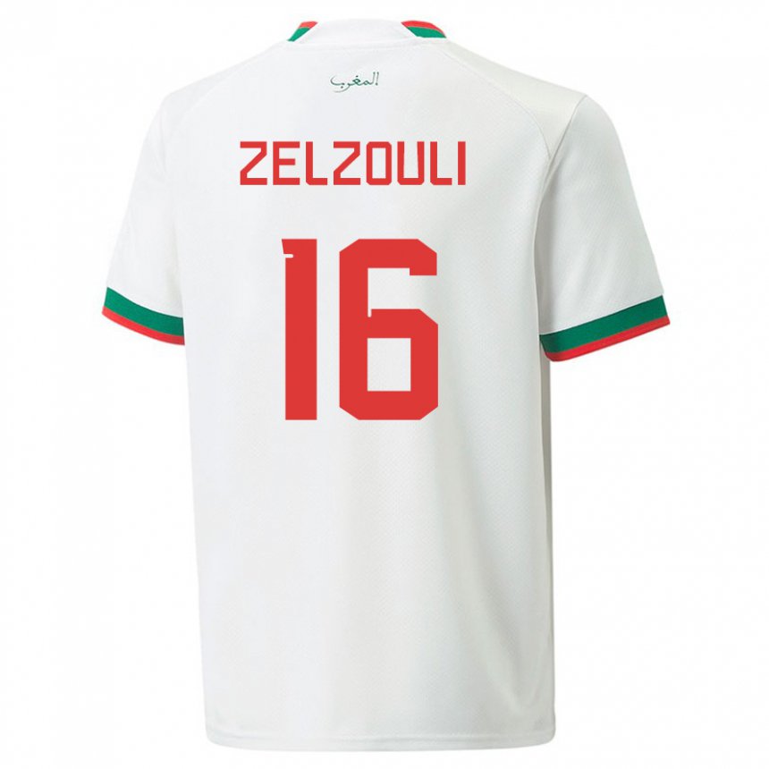 Enfant Maillot Maroc Abdessamad Zelzouli #16 Blanc Tenues Extérieur 22-24 T-shirt Belgique