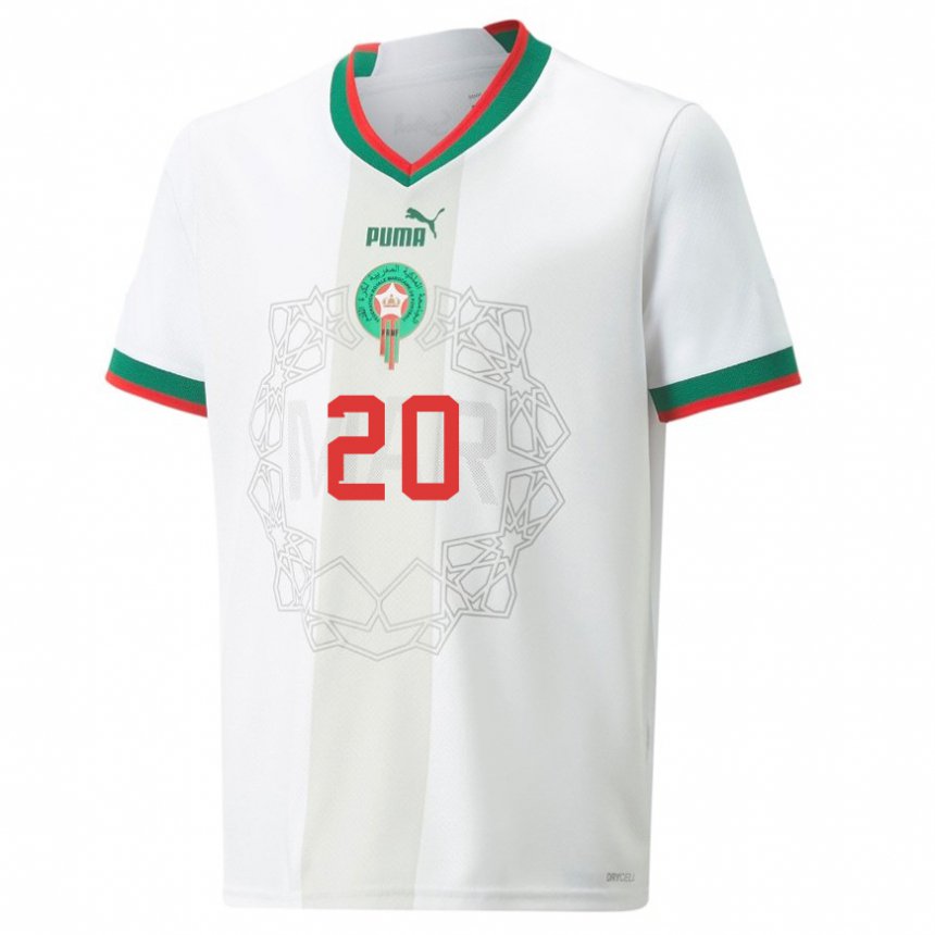Enfant Maillot Maroc Achraf Dari #20 Blanc Tenues Extérieur 22-24 T-shirt Belgique