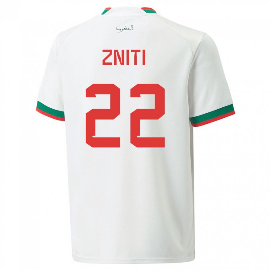 Enfant Maillot Maroc Anas Zniti #22 Blanc Tenues Extérieur 22-24 T-shirt Belgique