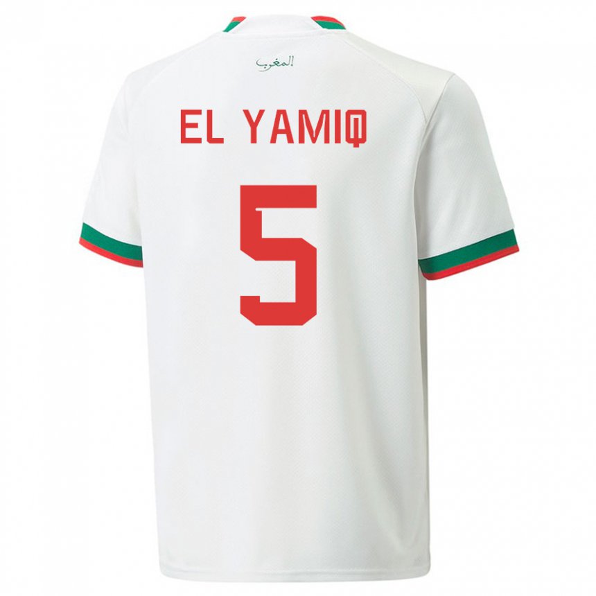 Enfant Maillot Maroc Jawad El Yamiq #5 Blanc Tenues Extérieur 22-24 T-shirt Belgique