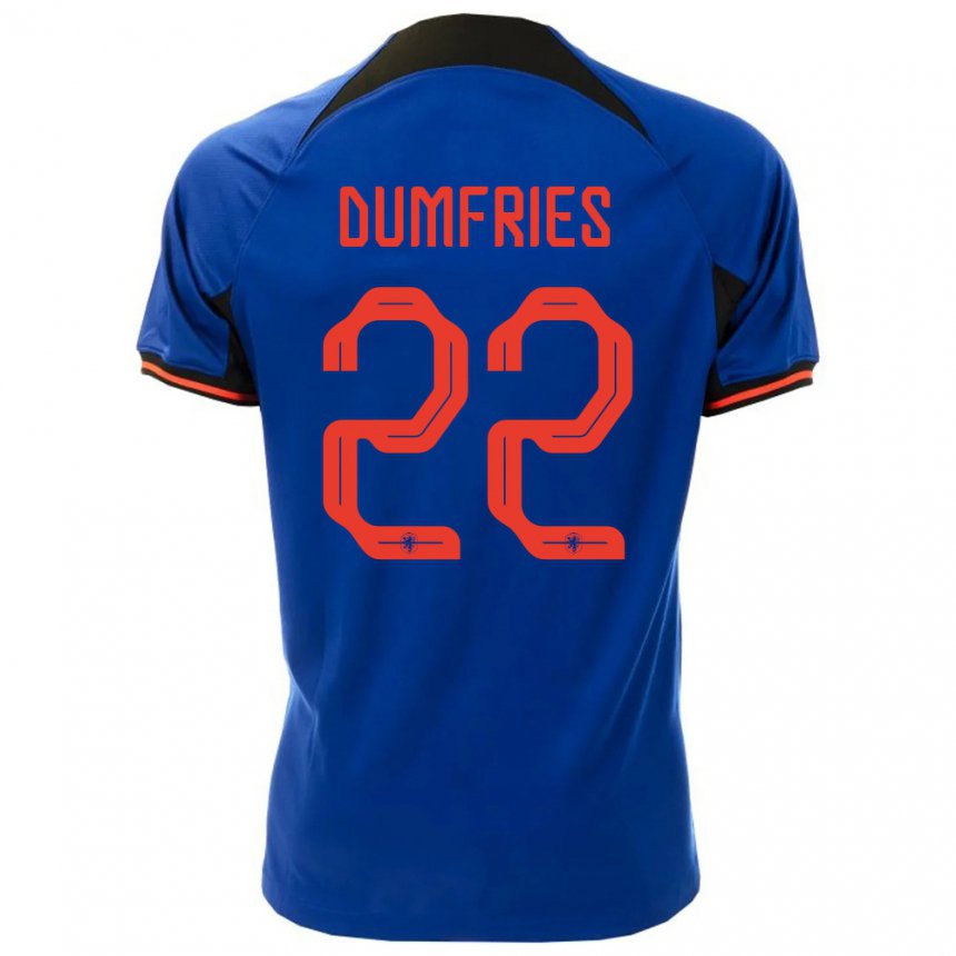 Kinder Niederländische Denzel Dumfries #22 Königsblau Auswärtstrikot Trikot 22-24 T-shirt Belgien