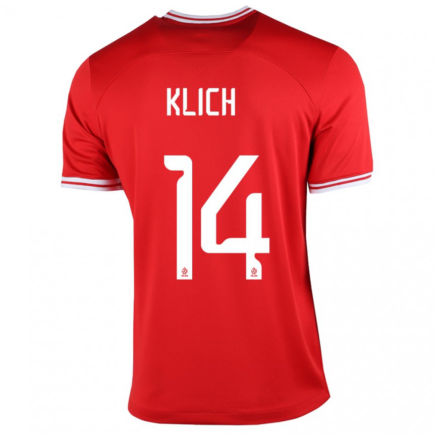 Kinder Polnische Mateusz Klich #14 Rot Auswärtstrikot Trikot 22-24 T-shirt Belgien