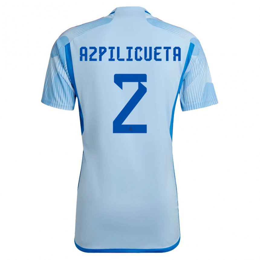 Kinder Spanische Cesar Azpilicueta #2 Himmelblau Auswärtstrikot Trikot 22-24 T-shirt Belgien
