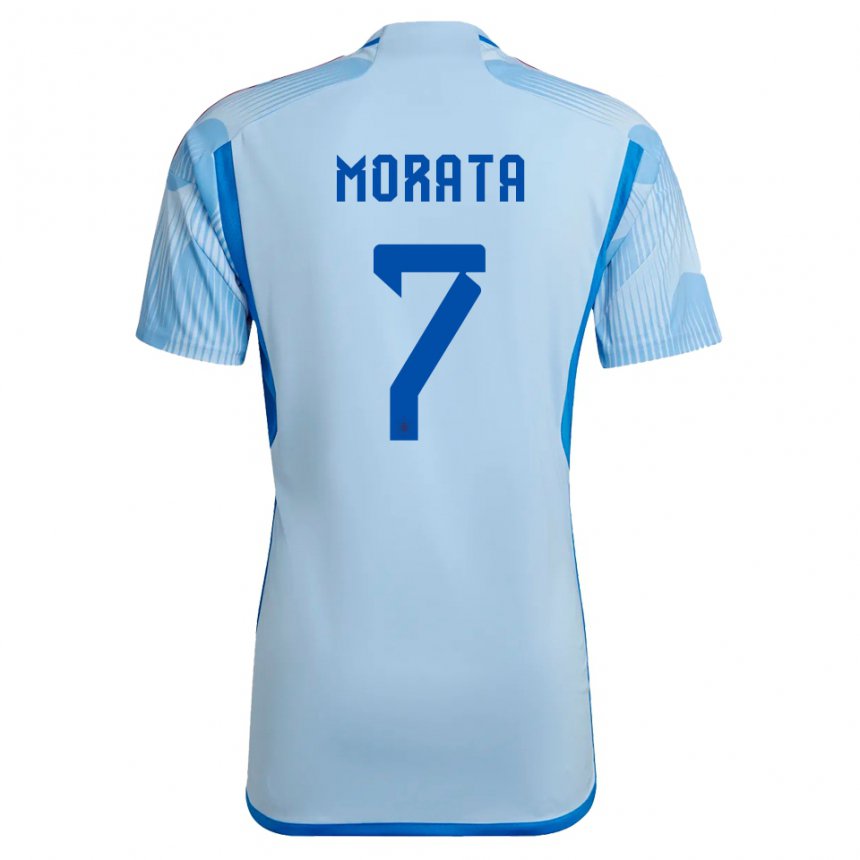 Kinder Spanische Alvaro Morata #7 Himmelblau Auswärtstrikot Trikot 22-24 T-shirt Belgien