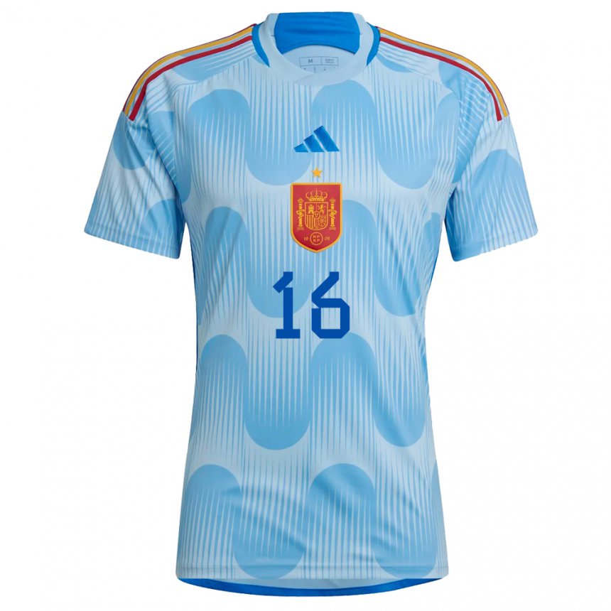 Kinder Spanische Rodri #16 Himmelblau Auswärtstrikot Trikot 22-24 T-shirt Belgien