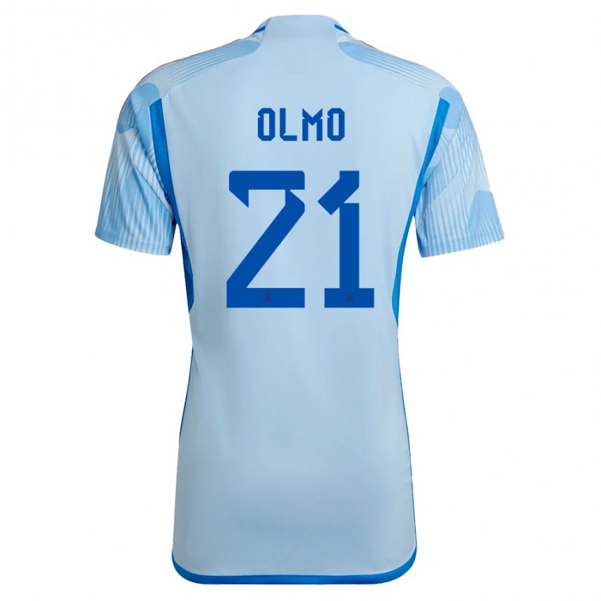 Kinder Spanische Dani Olmo #21 Himmelblau Auswärtstrikot Trikot 22-24 T-shirt Belgien