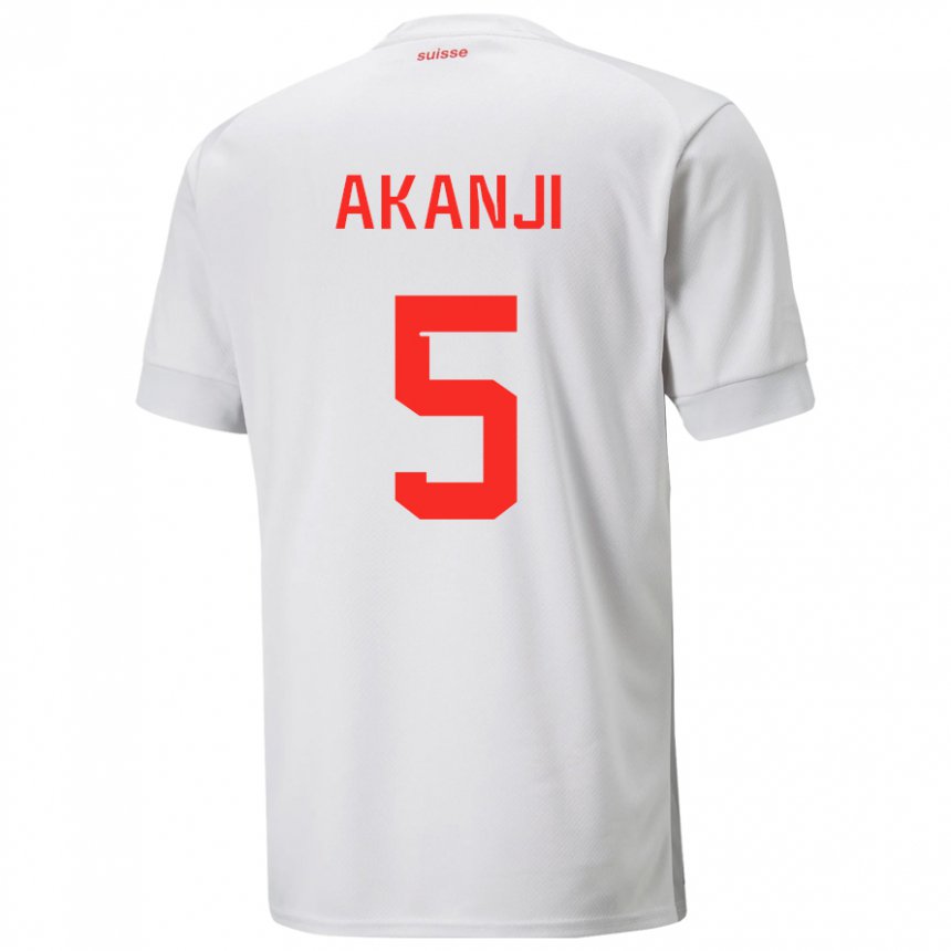Enfant Maillot Suisse Manuel Akanji #5 Blanc Tenues Extérieur 22-24 T-shirt Belgique