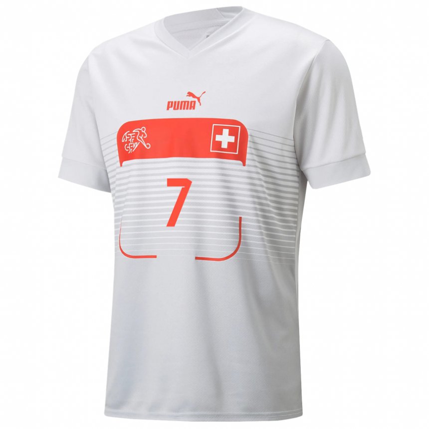 Kinder Schweizer Breel Embolo #7 Weiß Auswärtstrikot Trikot 22-24 T-shirt Belgien