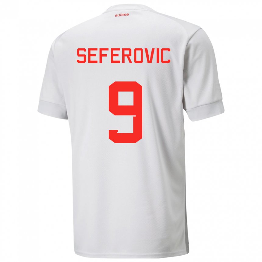 Kinder Schweizer Haris Seferovic #9 Weiß Auswärtstrikot Trikot 22-24 T-shirt Belgien