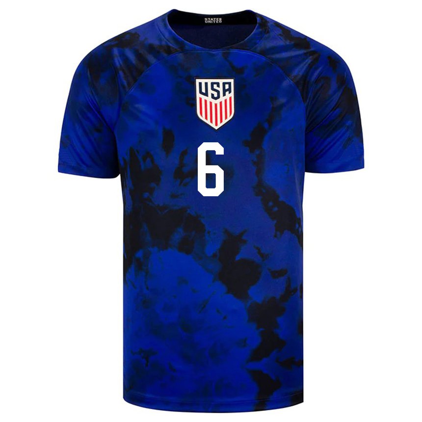 Kinder Us-amerikanische Yunus Musah #6 Königsblau Auswärtstrikot Trikot 22-24 T-shirt Belgien
