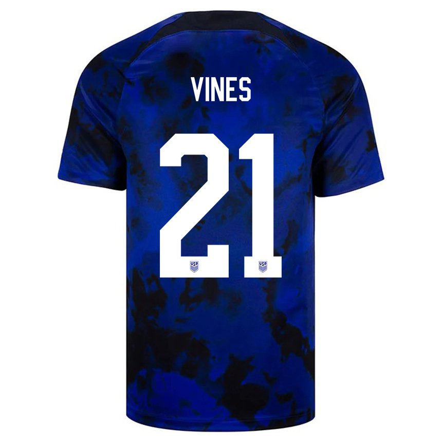 Kinder Us-amerikanische Sam Vines #21 Königsblau Auswärtstrikot Trikot 22-24 T-shirt Belgien