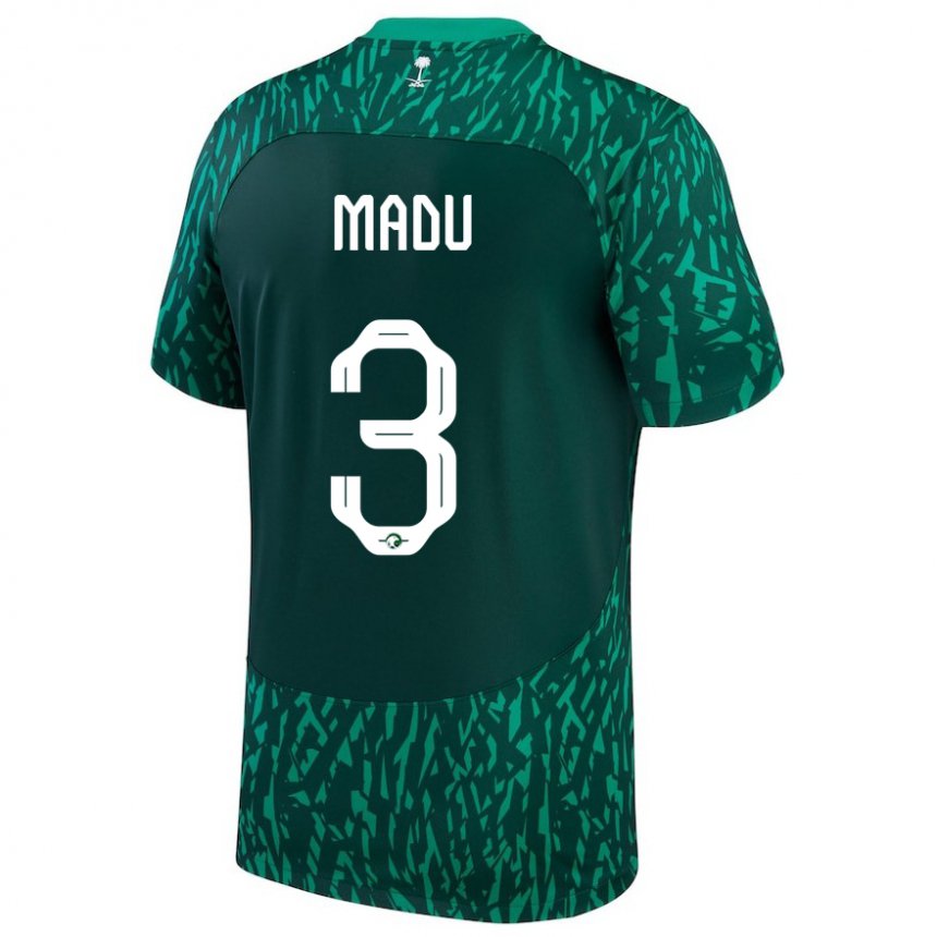 Enfant Maillot Arabie Saoudite Abdullah Madu #3 Vert Foncé Tenues Extérieur 22-24 T-shirt Belgique