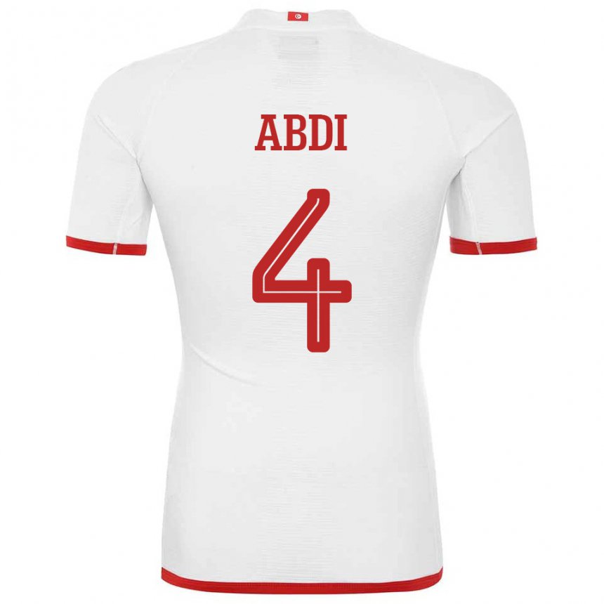 Kinder Tunesische Ali Abdi #4 Weiß Auswärtstrikot Trikot 22-24 T-shirt Belgien