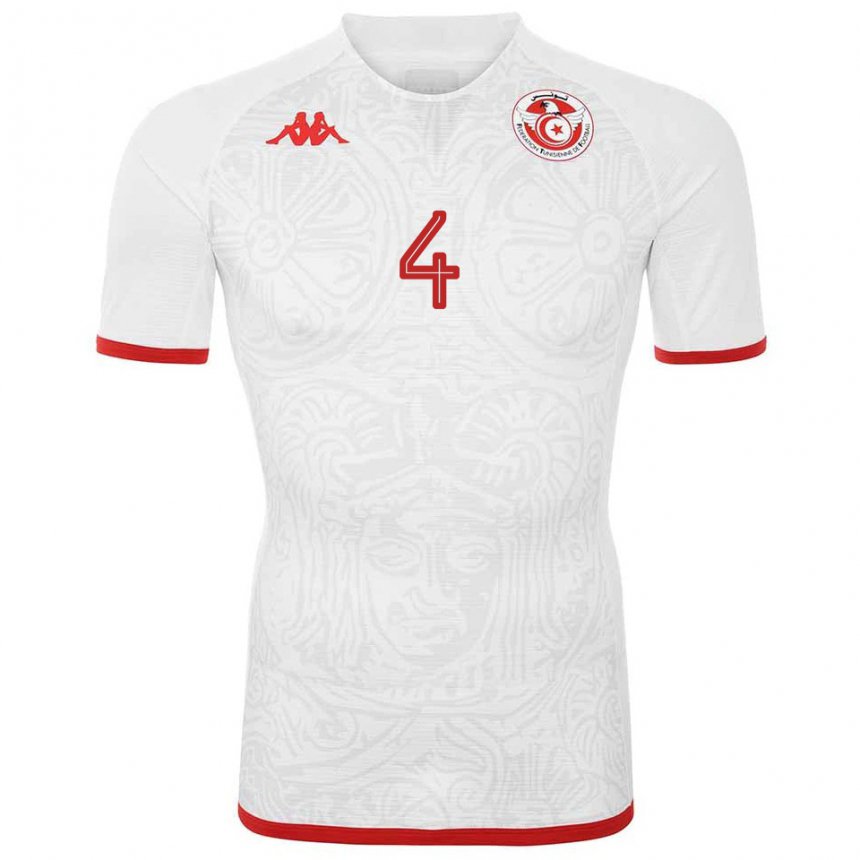 Kinder Tunesische Ali Abdi #4 Weiß Auswärtstrikot Trikot 22-24 T-shirt Belgien
