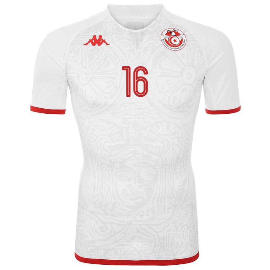 Enfant Maillot Tunisie Aymen Dahmen #16 Blanc Tenues Extérieur 22-24 T-shirt Belgique