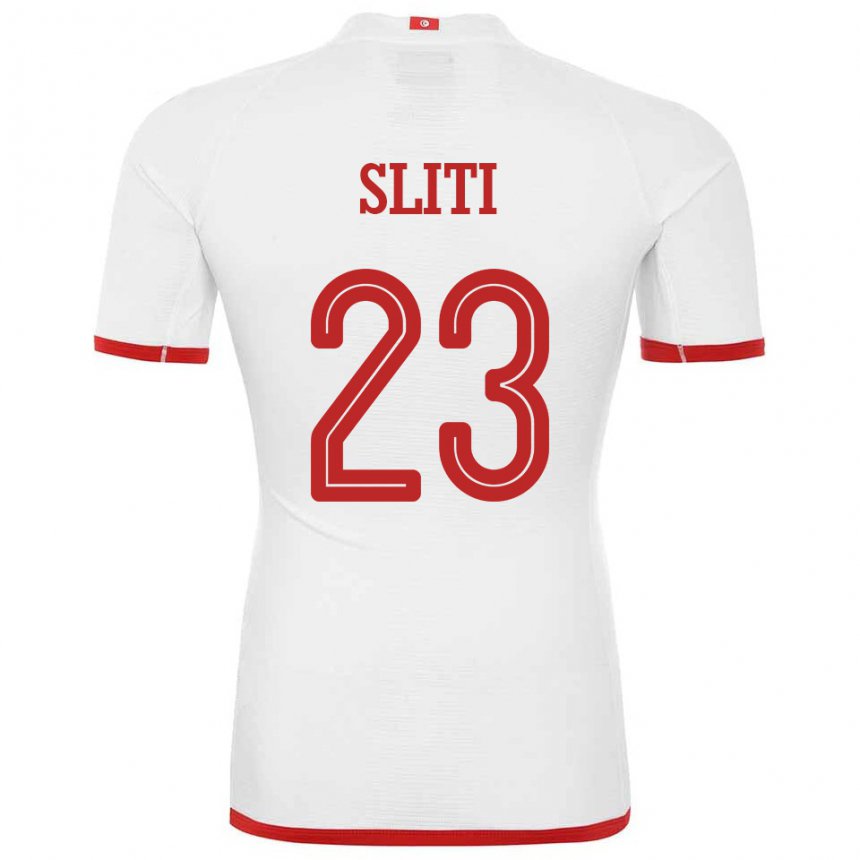 Enfant Maillot Tunisie Naim Sliti #23 Blanc Tenues Extérieur 22-24 T-shirt Belgique