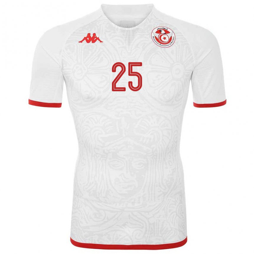 Enfant Maillot Tunisie Anis Ben Slimane #25 Blanc Tenues Extérieur 22-24 T-shirt Belgique