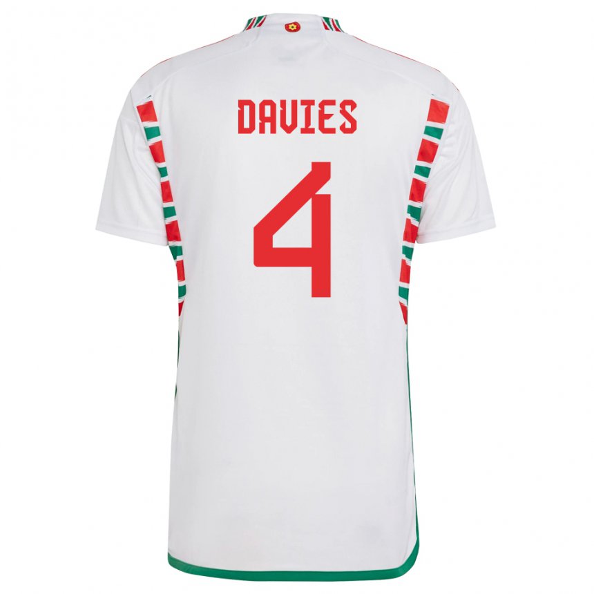 Enfant Maillot Pays De Galles Ben Davies #4 Blanc Tenues Extérieur 22-24 T-shirt Belgique