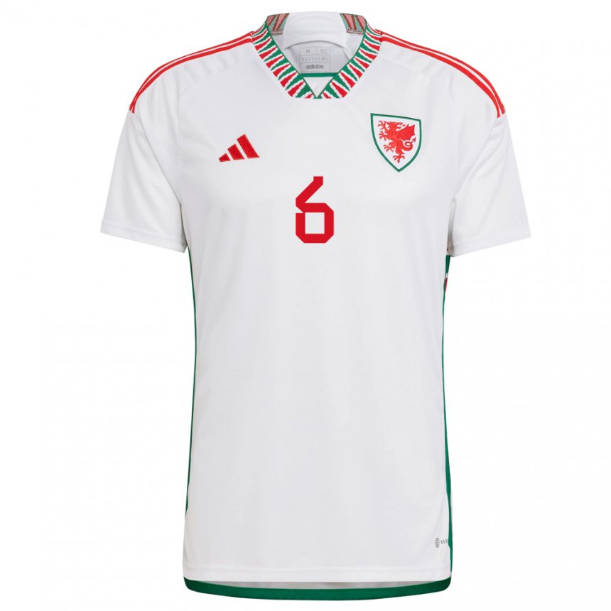 Kinder Walisische Joe Rodon #6 Weiß Auswärtstrikot Trikot 22-24 T-shirt Belgien