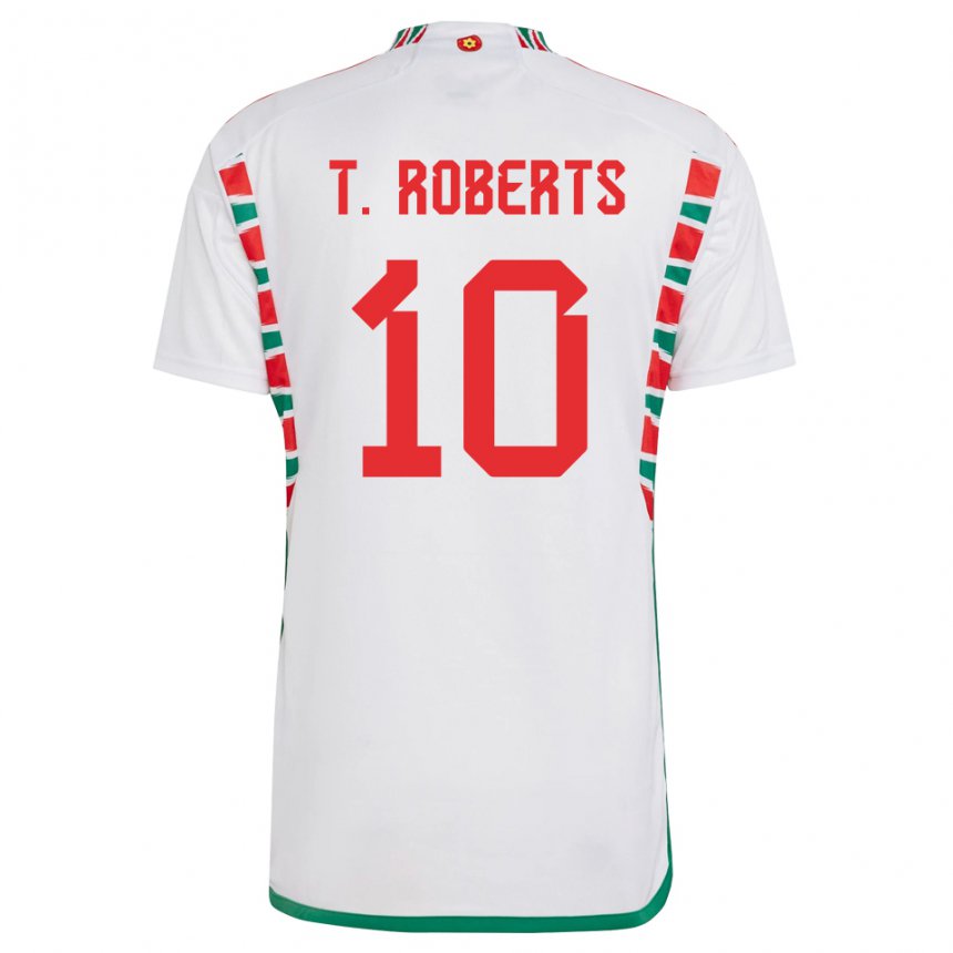 Kinder Walisische Tyler Roberts #10 Weiß Auswärtstrikot Trikot 22-24 T-shirt Belgien