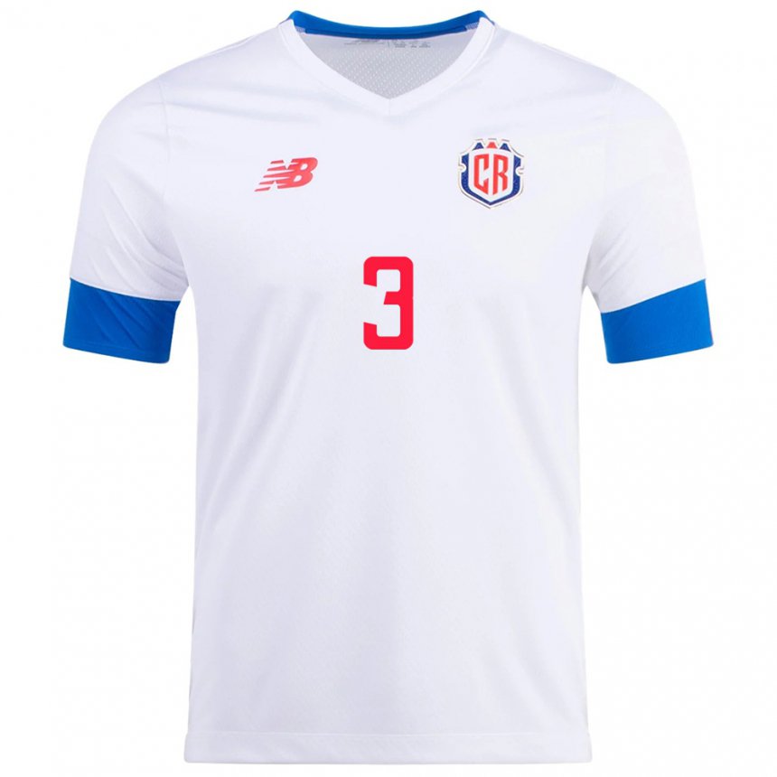 Kinder Costa-ricanische Juan Pablo Vargas #3 Weiß Auswärtstrikot Trikot 22-24 T-shirt Belgien