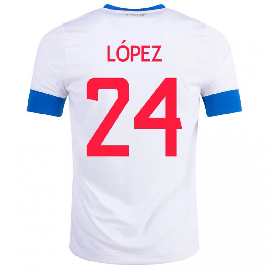 Kinder Costa-ricanische Douglas Lopez #24 Weiß Auswärtstrikot Trikot 22-24 T-shirt Belgien