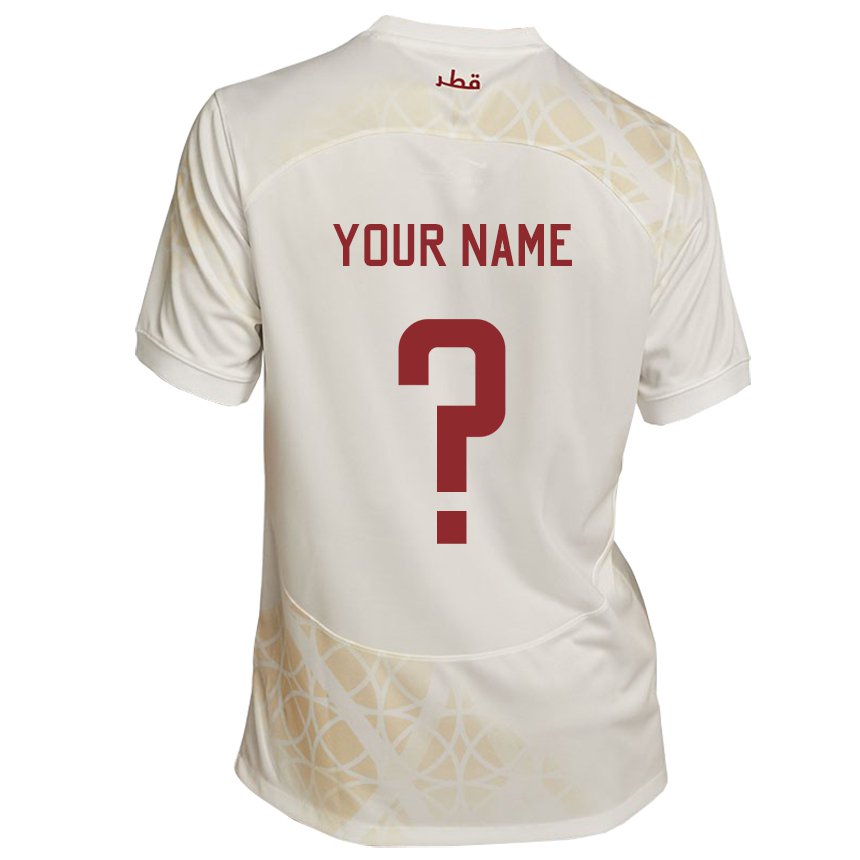 Enfant Maillot Qatar Votre Nom #0 Beige Doré Tenues Extérieur 22-24 T-shirt Belgique