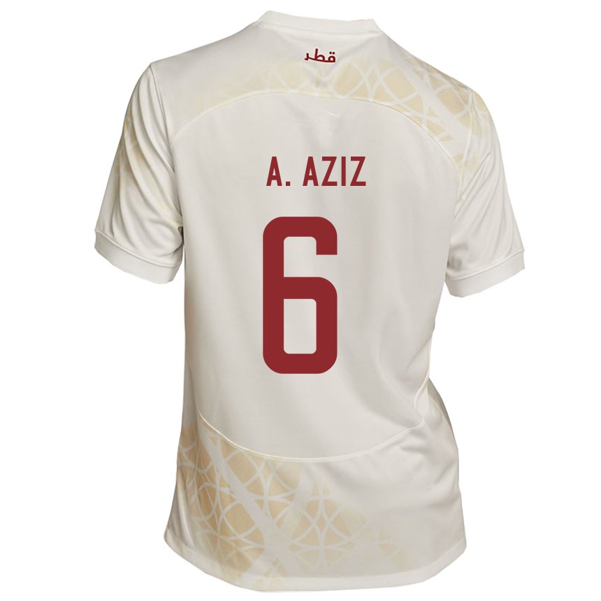 Kinder Katarische Abdulaziz Hatem #6 Goldbeige Auswärtstrikot Trikot 22-24 T-shirt Belgien