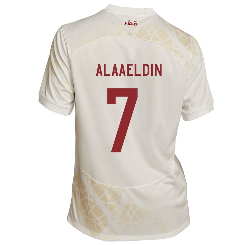 Enfant Maillot Qatar Ahmed Alaaeldin #7 Beige Doré Tenues Extérieur 22-24 T-shirt Belgique