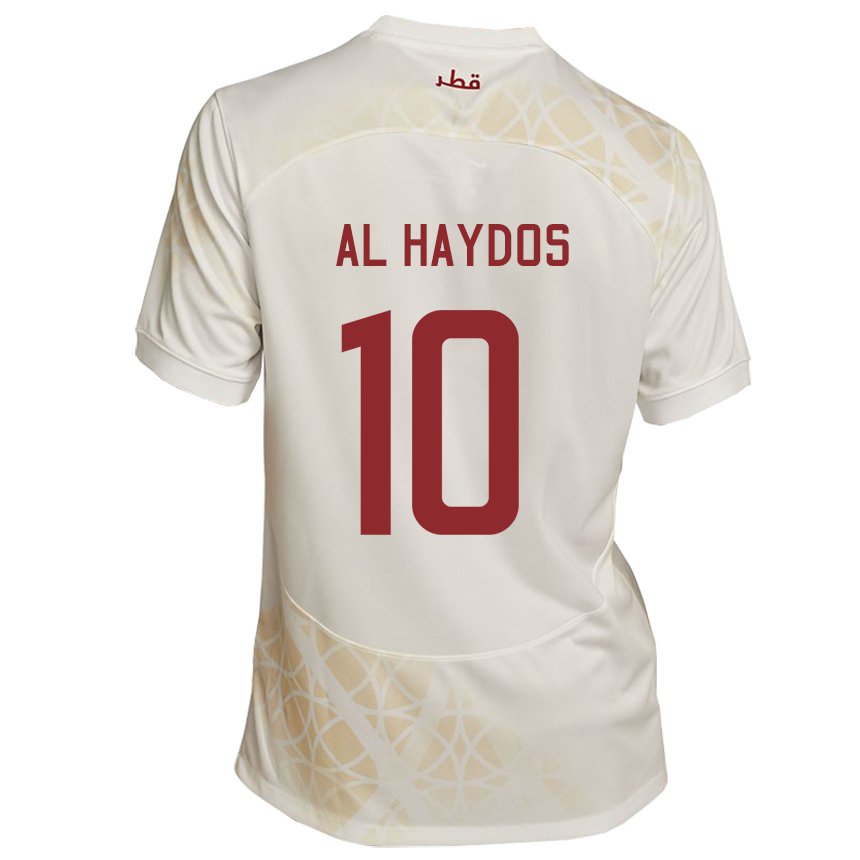 Enfant Maillot Qatar Hasan Al Haydos #10 Beige Doré Tenues Extérieur 22-24 T-shirt Belgique