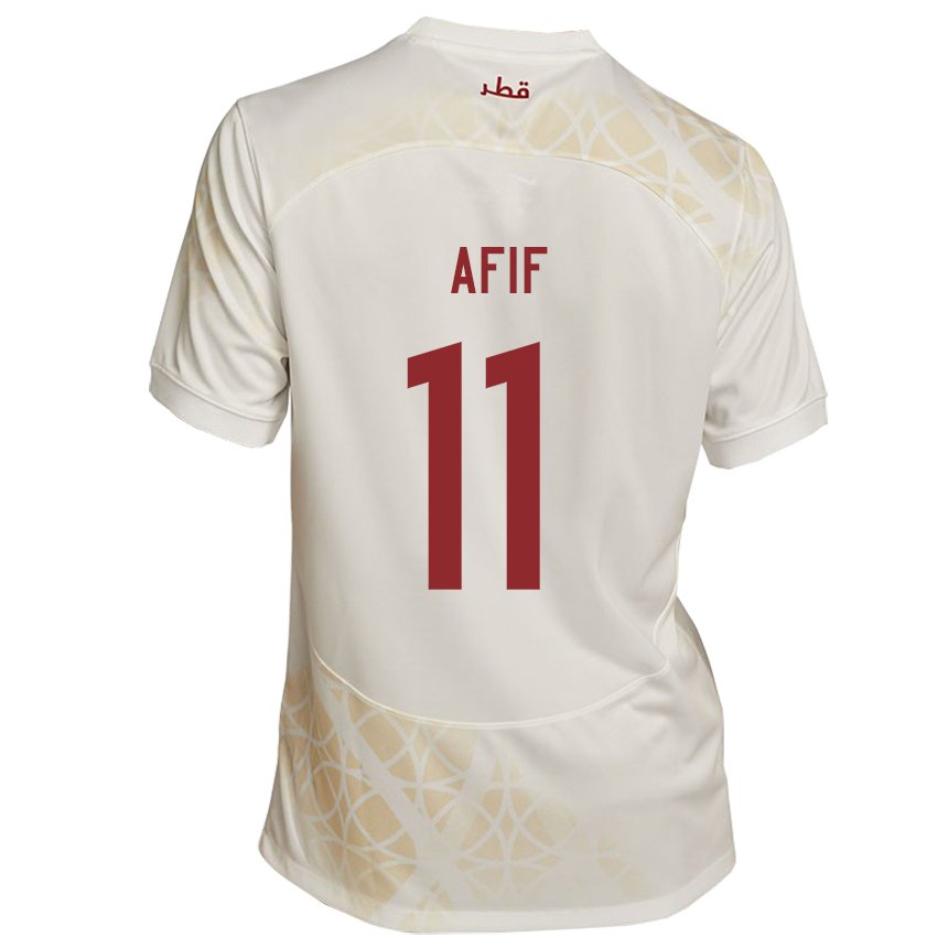 Kinderen Qatarees Akram Afif #11 Goud Beige Uitshirt Uittenue 22-24 T-shirt België