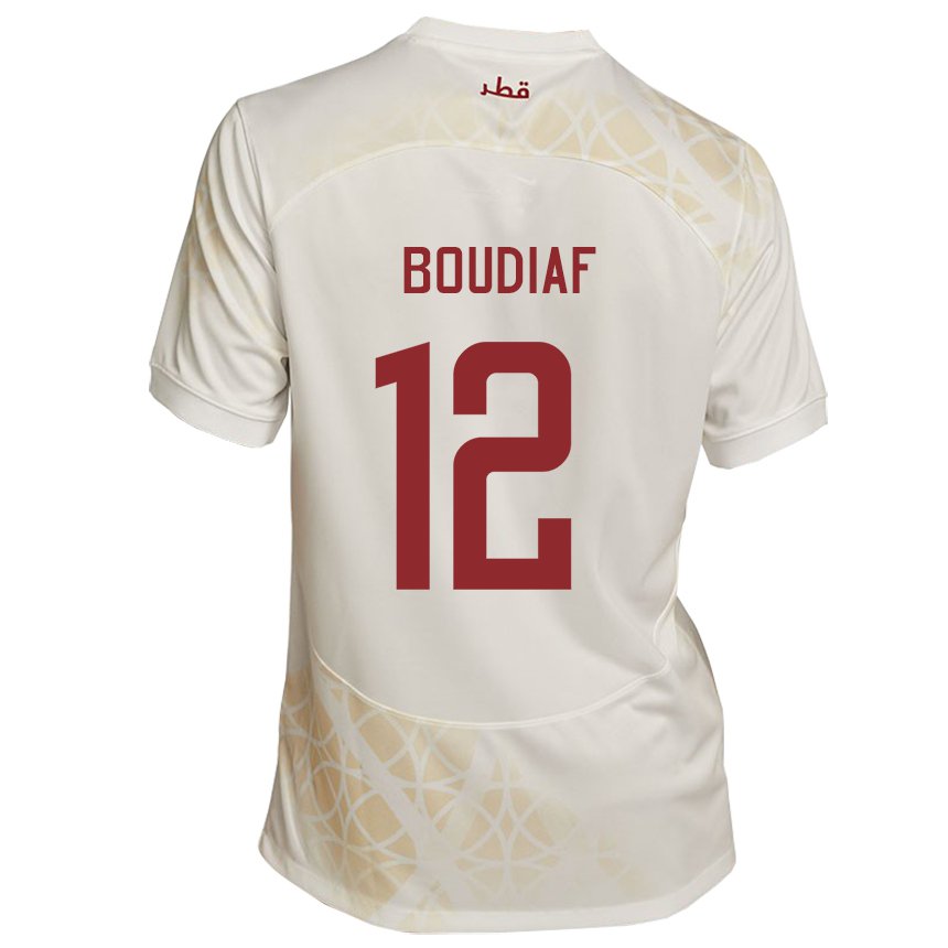 Enfant Maillot Qatar Karim Boudiaf #12 Beige Doré Tenues Extérieur 22-24 T-shirt Belgique