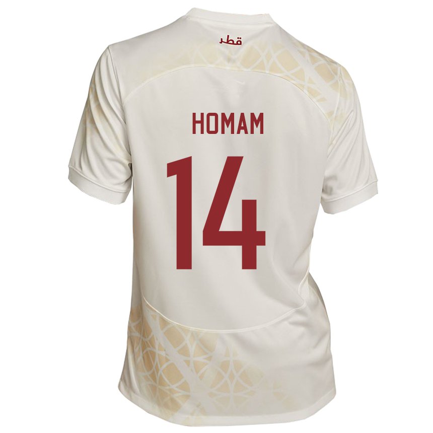 Kinder Katarische Homam Ahmed #14 Goldbeige Auswärtstrikot Trikot 22-24 T-shirt Belgien