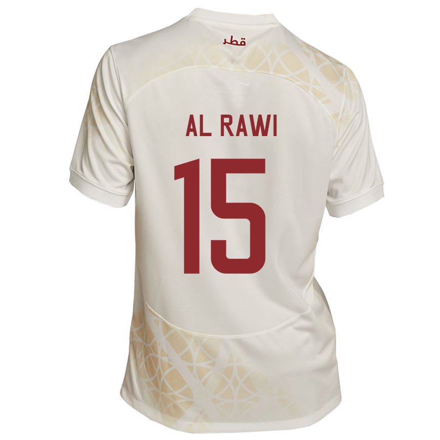 Kinder Katarische Bassam Al Rawi #15 Goldbeige Auswärtstrikot Trikot 22-24 T-shirt Belgien