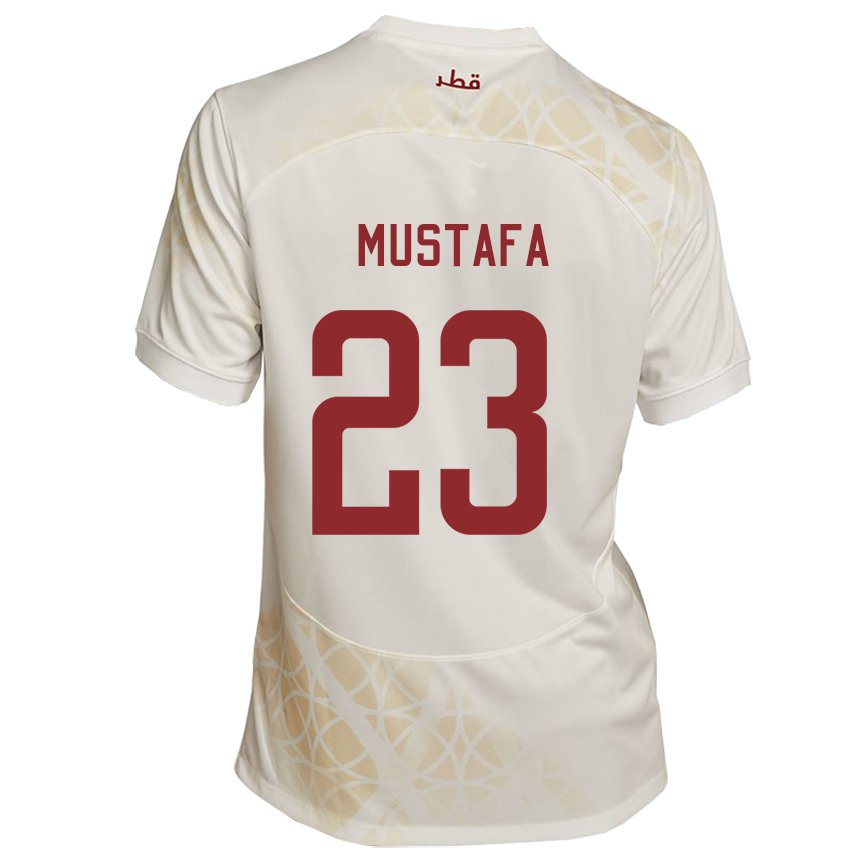Enfant Maillot Qatar Mustafa Mashaal #23 Beige Doré Tenues Extérieur 22-24 T-shirt Belgique