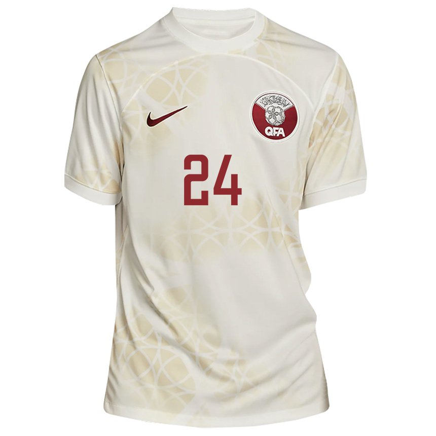 Kinder Katarische Naif Abdulraheem Al Hadhrami #24 Goldbeige Auswärtstrikot Trikot 22-24 T-shirt Belgien